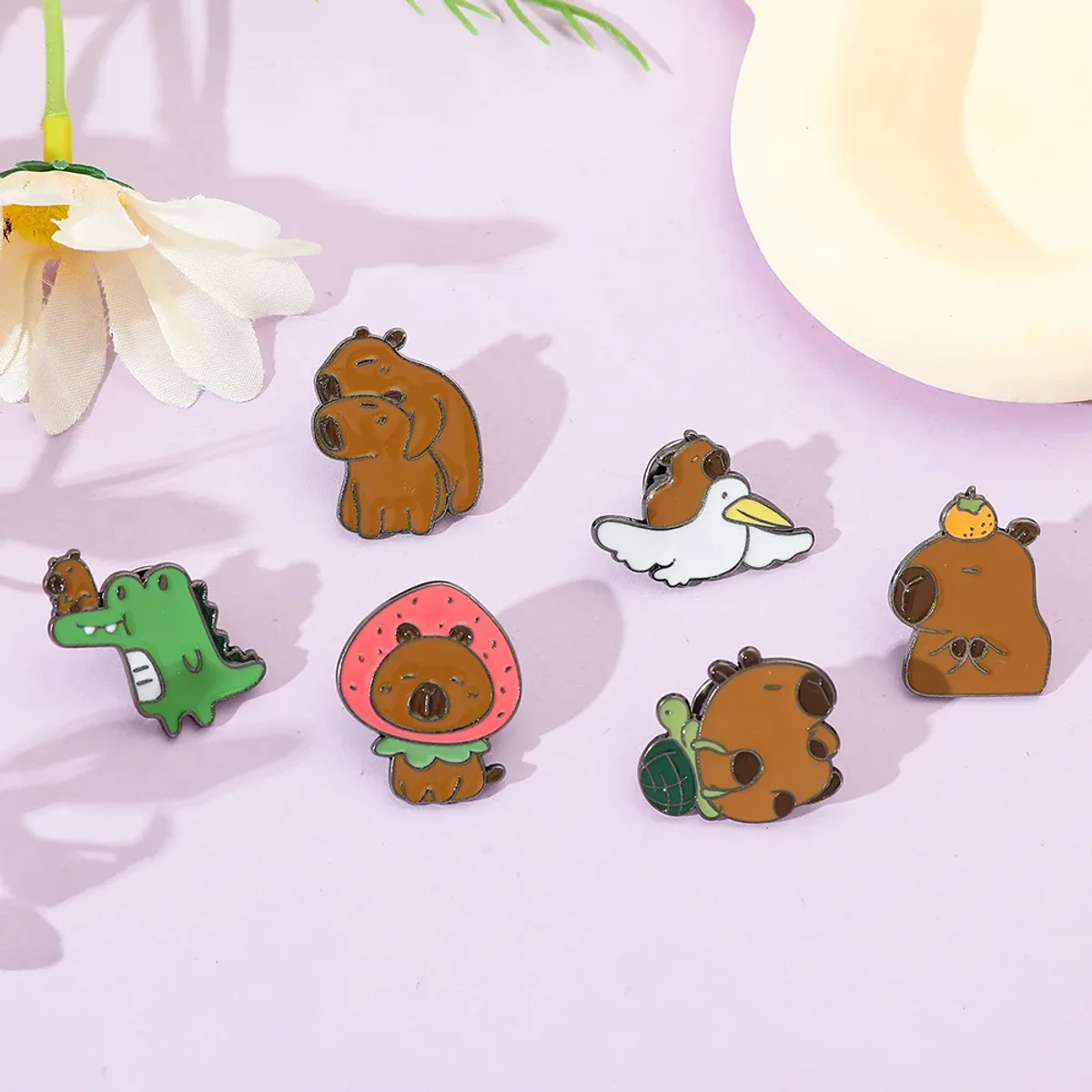 Capybara Meme Pin - Strawberry Orange